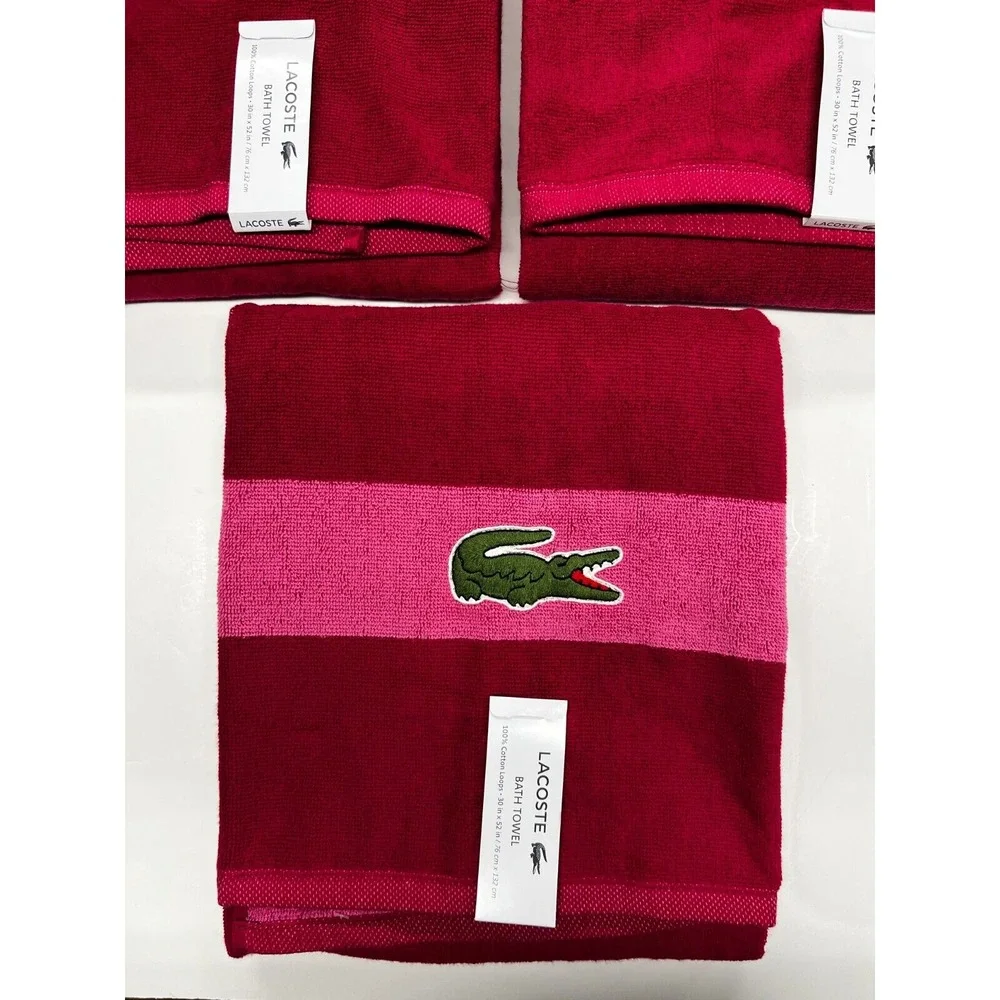 Lacoste Pink Bath Towel 4 Pack 100% Cotton 30